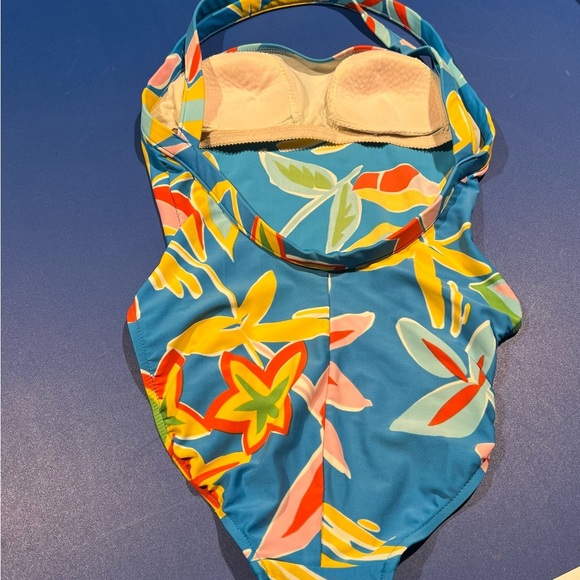 Oscar De La Renta One Piece Swimsuit Vintage 80's Blue Floral Criss Cross READ - Picture 5 of 9